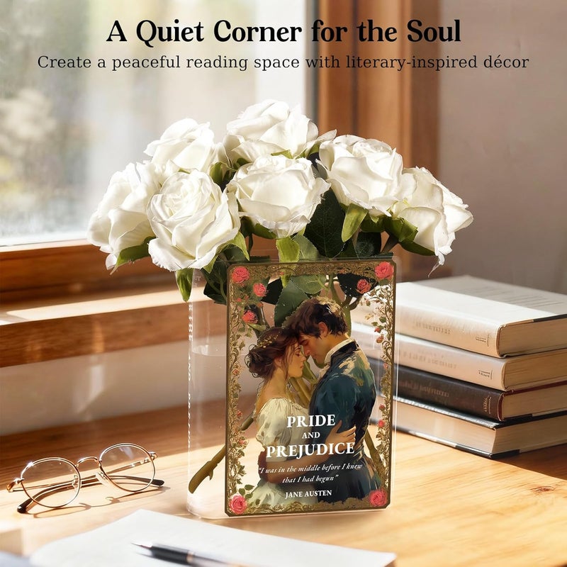 Alpharan Pride and Prejudice Inspired Book Vase, Flower Vase for Home Decor, Birthday Gifts for Women Mom Book Lovers, Bookish Decor for Bookshelf Desk Coffee Table Office Living Room - Image 4